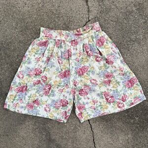 Vintage‎ 90s Michael K & Company White Pink Floral Pull-On High Rise Shorts S